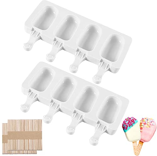 Eisformen Silikon, 2 Sets Eiscreme Form Eis am Stiel Formen Lebensmittelqualität Eis am Stiel DIY Eiscreme Obst Dessert Schokoladenform mit 100 Holzstäbchen