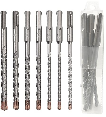 CAVATINY 7tlg SDS Plus Bohrer Set - SDS Hammerbohrer für beton, ziegel, zement, stein mit 4 Schneiden - inkl. Größen 5,6,6,8,8,10,12mm - SDS Plus-Schaft passend für Bohrhammer