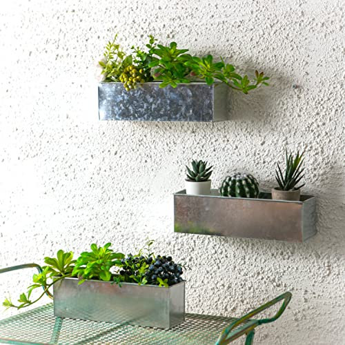 Wand-Pflanzgefäße, 30,5 cm, rechteckig, zum Aufhängen an der Wand, für Sukkulenten, verzinktes silberfarbenes Metall, Wanddekoration, Blumentöpfe für den Außenbereich, Zaun, Garten, Bauernhaus
