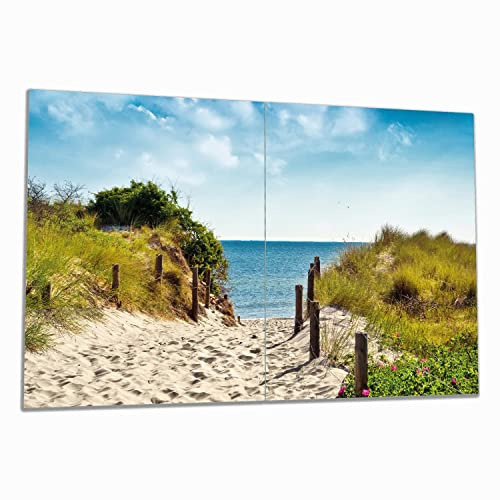 Wallario Herdabdeckplatte/Spritzschutz aus Glas, 2-teilig, 80x52cm mit 13 mm hohen Füßen, für Ceran- und Induktionsherde, Auf dem Sandweg zum Strand