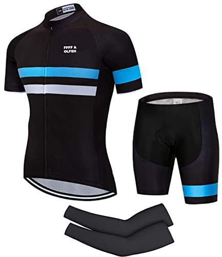FFFF & OLFEH Fahrradtrikot Herren Set, Fahrradbekleidung Herren Sommer, Herren Radtrikot Set Kurzarm und Radhose mit 9D Gel Sitzpolster, Atmungsaktiv,Cycling Jersey Radtrikot (PA19,XXS)