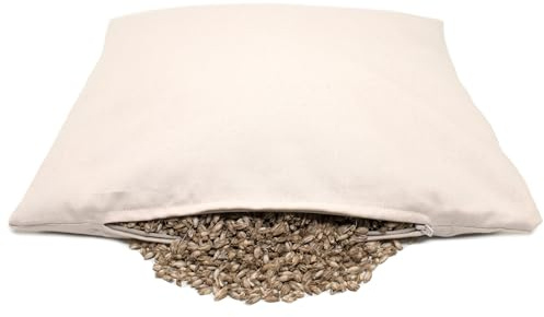 Coussin aux balles d´épeautre biologique 40x40cm, Tissu sergé blanc cassé (écru) cassé (écru), avec enveloppes d´épeautre bio, directement rempli