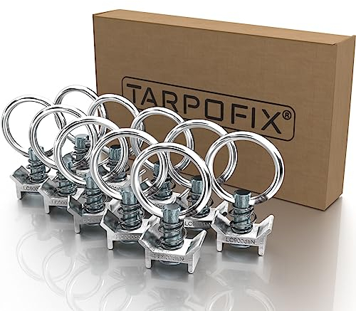 Tarpofix® Anello di fissaggio per guida aerea (10 pz) con capacità di carico di 900 daN (900 kg) - Montaggio semplice per binari di ancoraggio - Occhielli per fissaggio del carico in rimorchi e auto