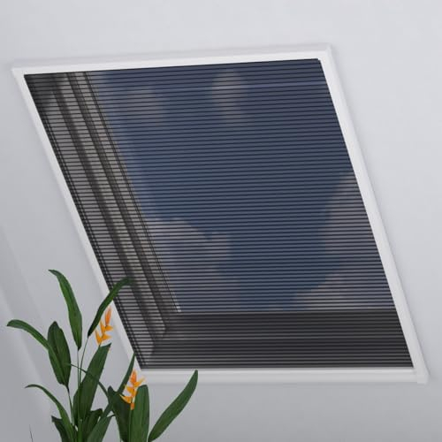 Radeco® Dachfenster Plissee Fliegengitter schwarz 80 x 120 cm (BxH), Insektenschutz, Selbst kürzbar, fliegengitter dachfenster, fliegengitter schrägfenster, dachfenster hor