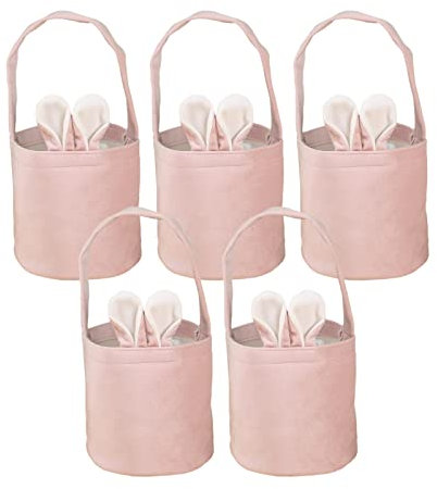 EXQULEG 5 bolsas de conejo de Pascua, cestas de conejo de Pascua con orejas de conejo, cestas de conejo, cestas de transporte para niños, búsqueda de huevos, dulces, regalos para fiesta de Pascua (5