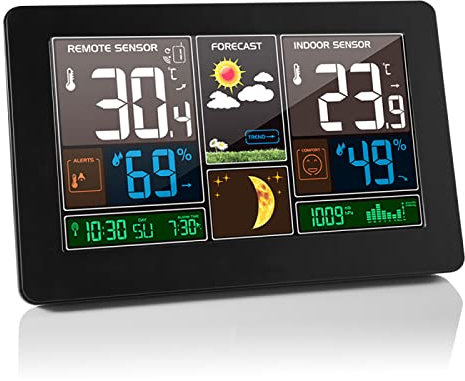 MASKIS Digital Projection Alarm Clock with Outdoor Sensor, Digital Alarm Clock with Projection Weather Station Alarm Clock Projection Clock And Outside Temperature for Bedroom Office Living Room