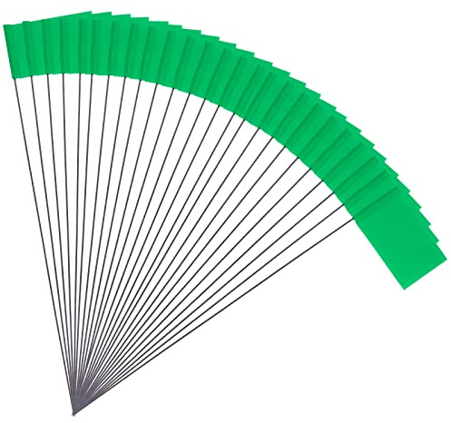 50 Pezzi 5,1x7,6cm Bandiere di Marcatura per Prato con Asta in Acciaio Vinile Bandierine Calcio d'Angolo per Uso Industriale Servizi Pubblici Sotterranei Architettura del Paesaggio (Verde)