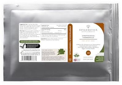 Streptococcus Thermophilus 15g | 5 Billion CFU Probiotic + Chicory Root Prebiotic (Inulin) | Vegan Friendly Powder UK Made | 1g Daily (15 Servings)