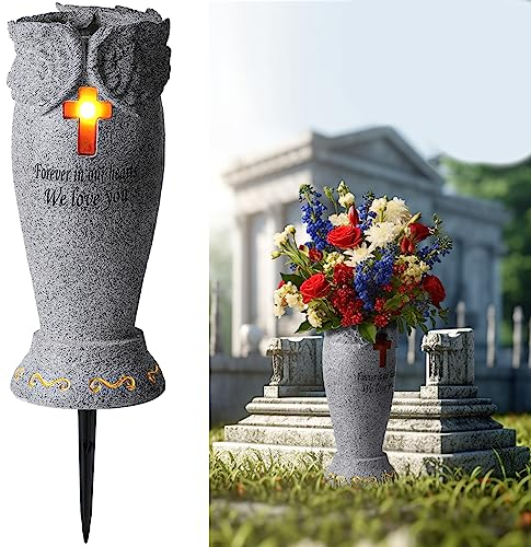 Friedhof Grabblumenvase, Friedhofsdekorationen für Grab, Engelsvasen mit Spikes, Grabmarkierungen Dekor für Friedhof für Menschen oder Haustier, Garten Gedenkgeschenke für geliebte Menschen (Kreuz)
