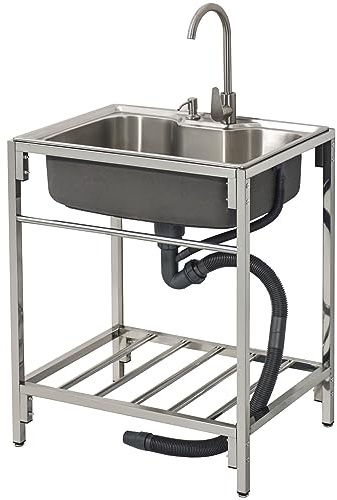 Mobile Lavabo Esterno Balcone Lavello in acciaio inox Freestanding lavandino da esterno Sink 1 vasca con rubinetto lavare bacino a mano per Garage Lavanderia
