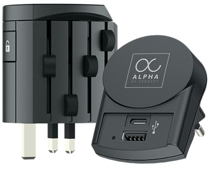 SKROSS - Alpha + USB AC - Adaptateur de Voyage Universel du Monde au Monde - Tension: 100V-1000W/250V-2500W - 10A Ordinateur Portable et sèche-Cheveux + USB Type A (12W - 2.4A) + Type C (15W - 3A)