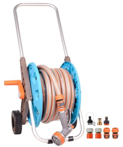 Schlauchtrommel Hochleistungs Gartenschlauchwagen, Tragbarer Schlauchwagen Mit Rollen, Schlauchwagen Mit Rädern, Haushaltsrohr-Lagerregal, Zum Gießen Von Blumen (Color : A, S : Hose Cart+30m Pipe)