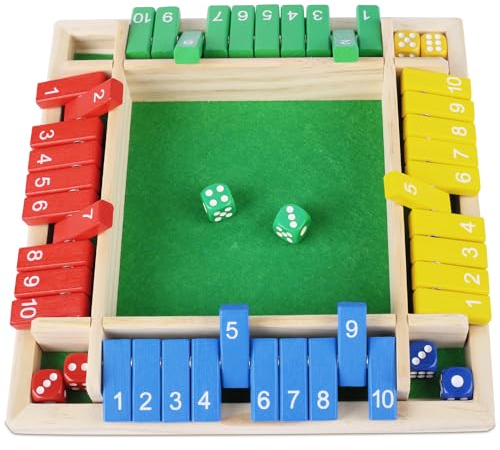 Fzyisw Shut The Box Spiel 4 Spieler, Brettspiel aus Holz, Shut The Box Würfelspiel, Mathematik Lernspielzeug, Brettspiele, Mathespiele für Kinder und Erwachsene