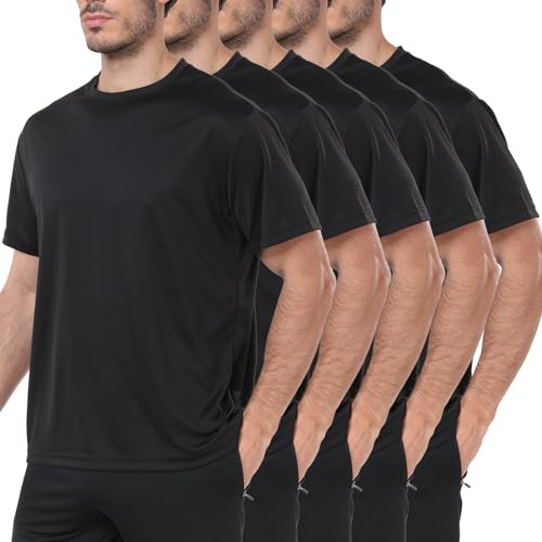 HovSiyla 5 Pack Workout Shirts for Men Athletic Running Gym Quick Dry Short Sleeve Performance Moisture Wicking T Shirt-Black-2XL