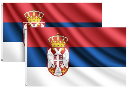 COCOSY 2 Stück Spanische Fahne - 90 x 150 cm 100% Polyester Spanische Flagge mit Messing-Ösen - Wetterfeste & Langlebige SRB Србија Serbia Serbien Serbische Flagge für Sport & Feierlichkeiten
