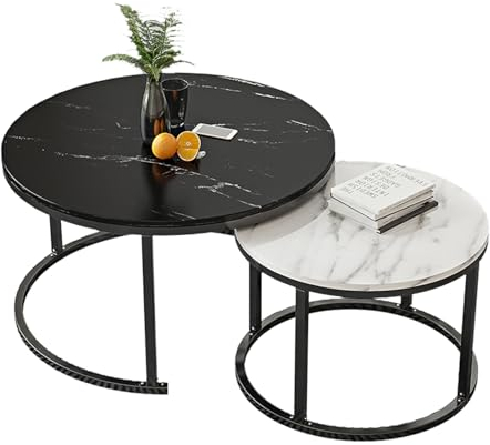 LINLIUA Satz von 2 Couchtischen, Couchtisch, stabile stapelbare Beistelltische, Beistelltische für Wohnzimmer, Satztisch, Holztischplatte mit Metallrahmen, für Wohnzimmer und Schlafzimmer 80cm+60cm A