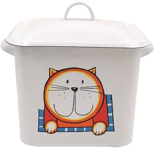 Bac À Pain Huche À Pain Haute Joli Motif De Chat Peint Boite À Pain, Émail Carré Grande Capacité Pot À Collation, Cadeau De Pendaison De Crémaillère (Color : White A, S : 2.2L)