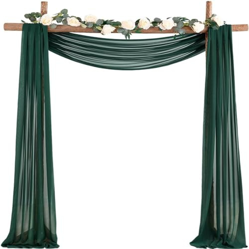 Highdi Hochzeitsbogen Hochzeit Vorhang, Chiffon Tüll Stoff Querbehang Freihanddeko Transparentem Voile Gardinen Foto Hintergrund Dekoration für Torbogen Zeremonie (75 * 800cm,Dunkelgrün)