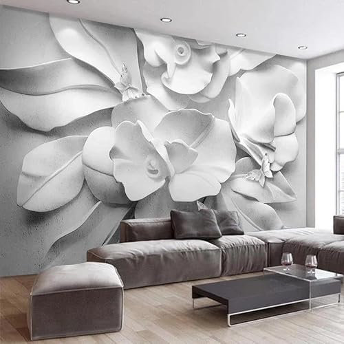 LUXINSHISU Selbstklebende PVC Fototapete 3d Wohnzimmer Tapete grau geprägte Blumen und Schmetterlinge TV Hintergrund Wand Schlafzimmer Wand Kunst Aufkleber