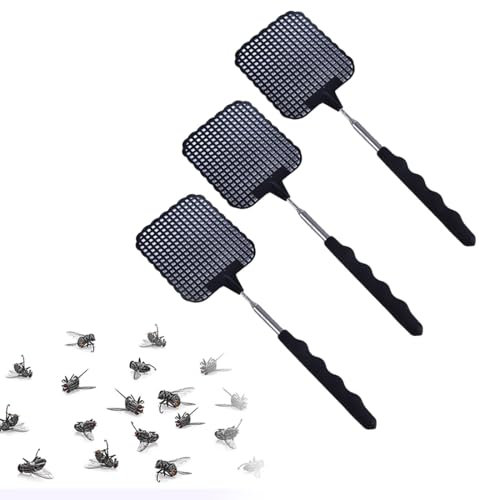3 Pcs negro Matamoscas,Matamoscas Manual, Matamoscas de Plástico Utilizado para el Control Manual de plagas de Mosquitos,Duradero Flexible matamoscas matamoscas manual escopeta de sal para matar