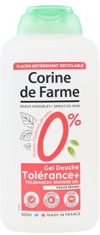 Corine de Farme - Gel Douche Hypoallergénique 0% Tolérance+ Peaux Sèches - pH Neutre, Sans Savon ni Colorant - Fabrication 100% Française - 500ml