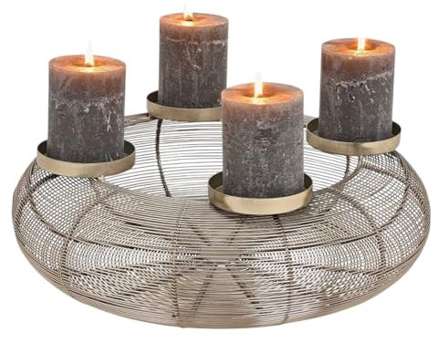 MACOSA GW10031543_Silber Adventskranz Silber Metall 38 cm modern Elegantes Adventsgesteck 4 Kerzenhalter Tisch-Dekoration Advent Weihnachtsdeko Metallkranz Drahtkranz (Silber)