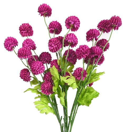 Leaf Design Artificial Flowers, 6 X 50cm Dahlia Pompom Pink