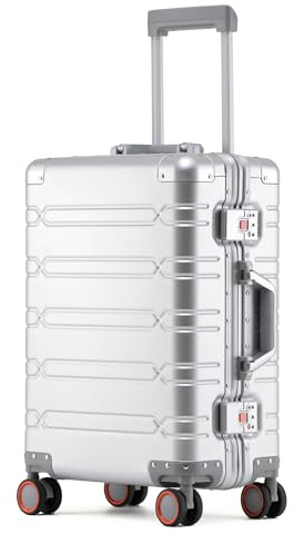 Simcat 24in All Aluminum Suitcase, 100% Aluminium Metallkoffer, Aluminiumlegierung Koffer Trolleys Handgepäckkoffer mit Spinnerrädern, TSA-Schloss (Silber, Silber,65×42×26cm,53L)