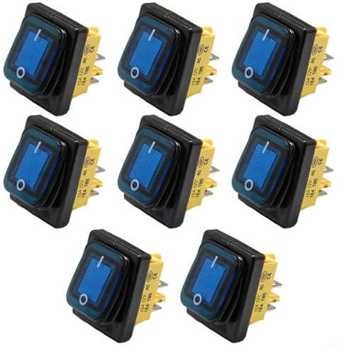 Aprilsunnyzone Wasserdichter Wippschalter, 12 V, Boot, 4-poliger Kippschalter, 15 A, 20 x 33 mm, Ein-Aus-Kippschalter, wasserdicht, 12 Volt, für Automobil, Auto (blau)