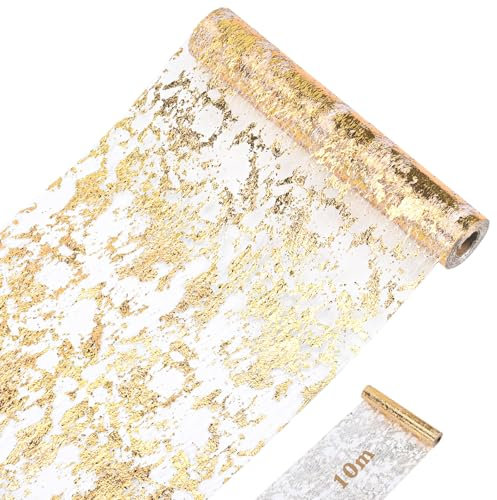 Goldfarbener Tischläufer, 28 cm x 10 m, Goldband-Dekoration für Esstisch, Goldfolien-Tischläufer, tischband Gold, goldene deko, geeignet für Hochzeit, Party, Geburtstag, DIY-Dekoration