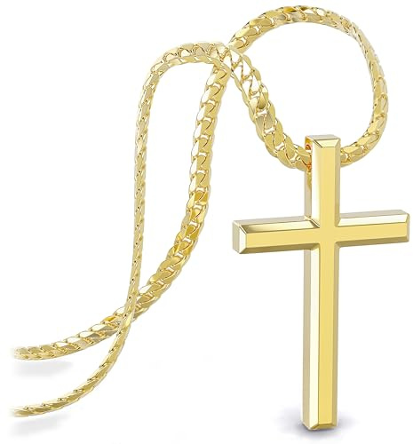 SERASAR Collana da Uomo con Ciondolo Croce Gioielli in Oro Catena Placcata Idea Regalo per Compleanno Festa del Papà Punk Rock san Valentino