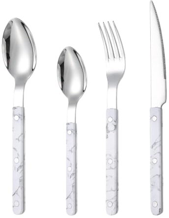 Vajilla de servicio: vajilla francesa de acero inoxidable, juego de cucharas cortadoras, juego de 4 piezas para restaurantes y reuniones, cucharas, tenedores y cucharillas, utensilios de cocina aptos