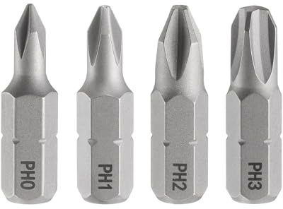 sourcing map 4pcs PH0/PH1/PH2/PH3 Phillips Screwdriver Bit 1/4 Hex Shank 25mm/1 Length Magnetic Cross Head S2 Steel Screw Driver Bit