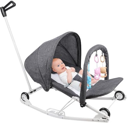 Baby Wippe, Babyschaukel Elektrisch mit Liegefunktion, Baby Schaukel, Babyschaukel mit Spielzeugbogen und Spieluhr, Schaukelsitz mit Beruhigenden Vibrationen (grau-B)