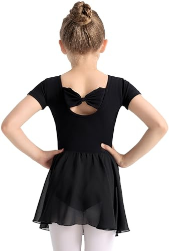 TinyChoice Ballet Leotards for Girls Dance Dress for Toddler & Ballet Outfit with Bow Back,Black,10-11Y