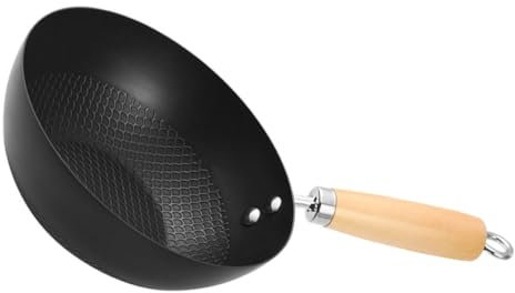 Mikinona Wok Pequeño sin Revestimiento para Cocinar Sartén de Hierro Antiadherente para Cocina Compatible Inducción Multiusos para Freír y Cocinar