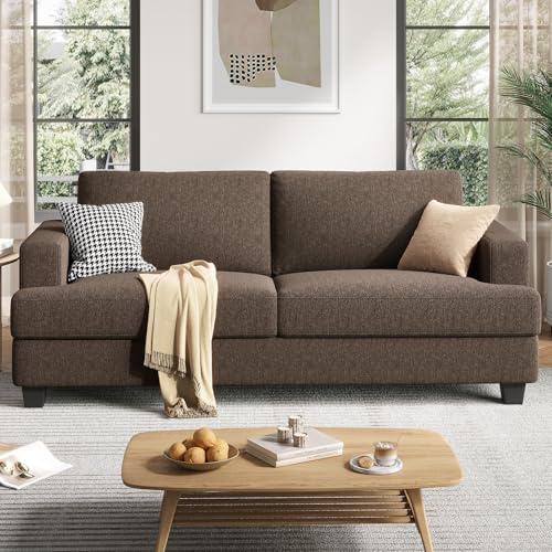 COPIAE 213CM Großes Zweisitzer-Couch, Hochbelastbares Bequemes Sofa, Leinenstoff 2-Sitzer-Couch mit Holzrahmen& Gepolstertem Kissen, Modernes Sofa mit tiefer Sitzfläche für Schlafzimmer Büro
