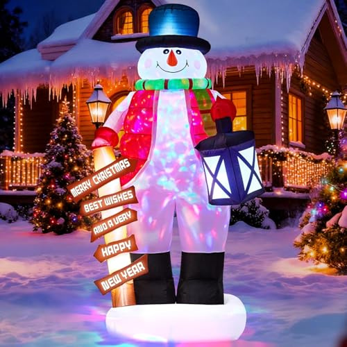 8FT/240cm Weihnachtsdeko Aussen Schneemann Aufblasbares, Eingebaute Bunte Rotierenden LED Leuchten Yard Garten Weihnachts Dekoration Handlampe Und Drinnen Draußen Schneemann