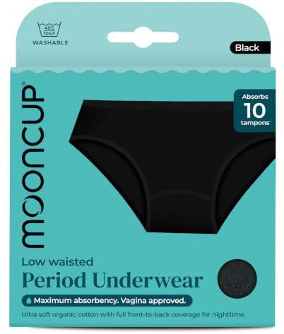 Mooncup Slip Menstruali Vita Bassa, Assorbono Fino a 10 Assorbenti Interni, Lavabili in Lavatrice, XL - UK Size 16, Nero (Confezione da 1)