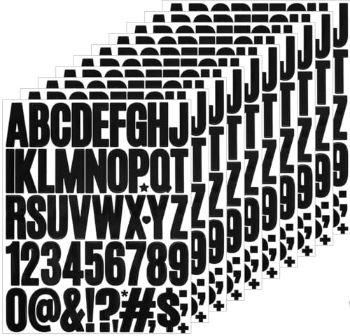 12 Schwarz Blätt Buchstaben Zahlen Aufkleber Selbstklebend Wasserfeste Vinyl 5cm Zahlen Buchstaben zum Aufkleben für Briefkasten Schilder Tür Adressnummer DIY Scrapbook Kunsthandwerk Karte Grußkarte