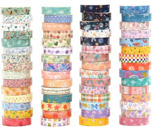 Songdao 60 Rolls Value Washi Tape Set, 10mm Wide Retro Arts Basic Patterns Decorative Masking Tape for DIY Crafts, Bullet Journal Supplies, Planners, Scrapbook, Card/Gift Wrapping (Cotton Candy)