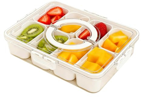 Lahnaokfis 8 Fächern Snackbox mit Fächern, Snackteller mit Deckel, Snackschale mit Griff, Tragbar und Vielseitige Snackbox Organizer, Kinder Obstbox Snackdose für Familientreffen und Picknicks