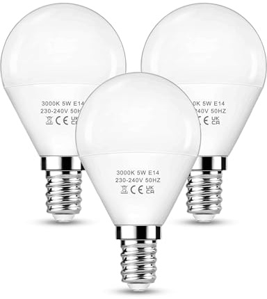 E14 LED Light Bulb, 5W LED Golf Ball Bulb Small Screw Warm White, 3Pack | 40W Equivalent, 3000K Soft Glow, SES E14 G45 P45 Energy Saving Bulbs, Non-Dimmable, Ideal for Kitchen, Living Room, Ceilling