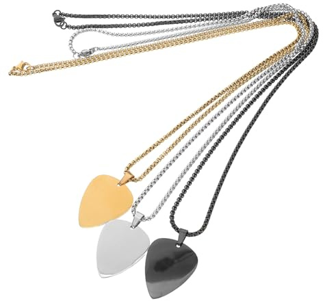 FUTUREORYY 3stücke Gitarrenplektrum Anhänger aus Titan Plektrum Halskette aus Edelstahl Musik Anhänger für Gitarristen Halskette mit Gitarrenplektrum Gitarre Schmuck Accessoire