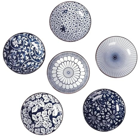 6Pcs Soy Sauce Dish Ceramic, Dipping Bowls, Small Bowls Side Dishes Dips for Dipping Sauces, Dip Bowl for Condiments and Snacks, Japanese Plates, Tapas Dishes for Sushi, Spice Soy Barbecue Party