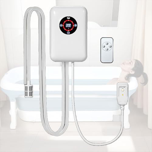 Weyot Mini Water Heater for Bath Lovers, Thermostatic Water Heater with Digital Display, 30-43°C Constant Temperature Control, for Home Bathroom Folding BathtubWhite,22x14.8x7.5cm