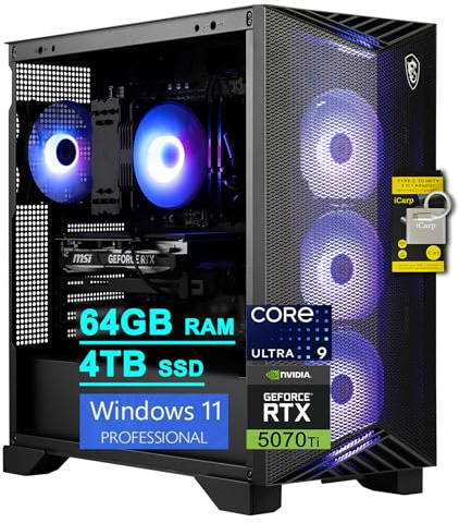 msi Aegis R2 AI 2nd Gaming AI Desktop Intel 24-core Ultra 9 285 64GB RAM 4TB SSD GeForce RTX 5070 Ti 16GB (Up to 1406 Tops) 5Gb LAN Wi-Fi7 RGB CPU Air Fan Cooler 80+ Gold PSU Win11Pro w/ICP Accessory