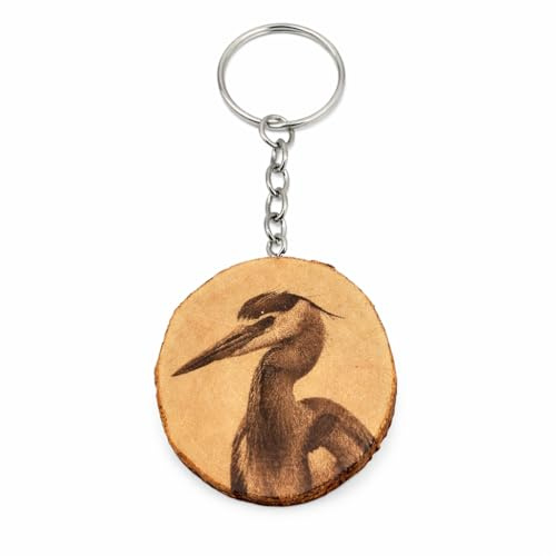 Promotech Porte-clés héron en bois - Fait à la main - Pendentif oiseau gravé au laser - Design naturel - Idée cadeau pour les amoureux des animaux, hommes et femmes