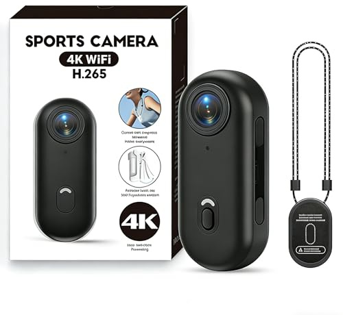 Caméra Sport Mini 4K, Mini Camera Espion 4K - Caméra Vlog Miniature Étanche avec Clip Rotatif 360°, WiFi & Enregistrement Pendant Charge, Camera POV Sans Mains pour Cyclisme, Moto, Vlog, Animaux