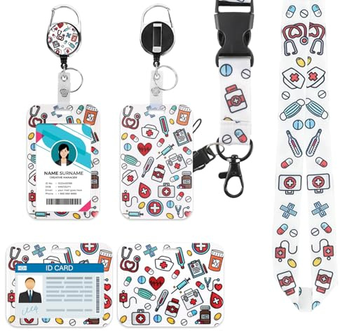 Ausweishülle mit Band – Kartenhülle mit Band & Ausweishalter Ausziehbar, Lanyard mit Kartenhülle für Büro, Schule, Events – Robust, Sicherer Kartenhalt, Bequem Tragbar (Krankenschwester Weiß)